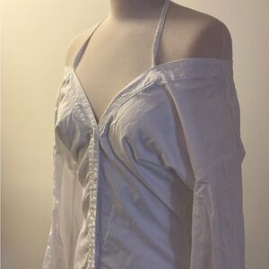 Zara Off-Shoulder White Button Down Shirt